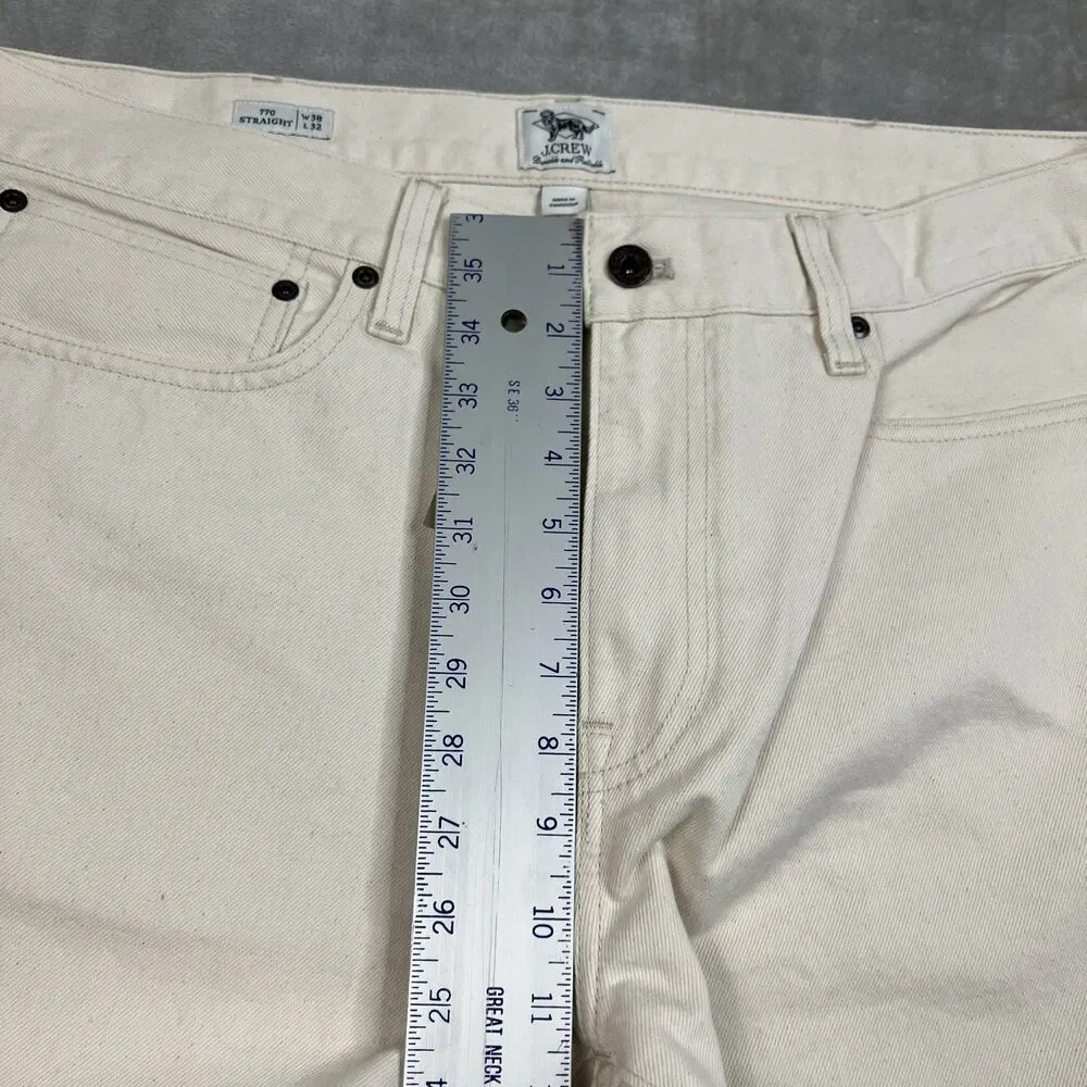 J Crew Jeans Men 38x32 Ivory 770 Straight Fit Natural Seeded Coastal Denim CR372